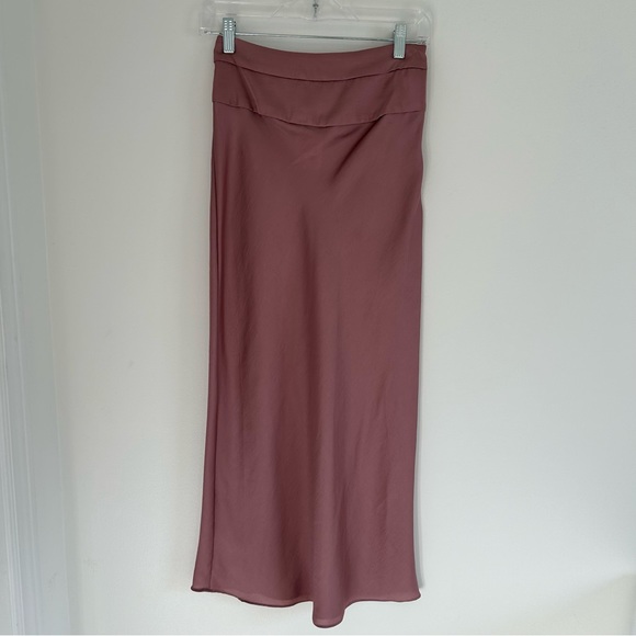 NWT Free People Satin Dusty Mauve Midi Skirt Size 0 - Picture 3 of 13